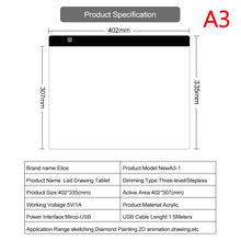 Load image into Gallery viewer, Elice A3 A4 A5 Drawing Tablet Diamond Painting board USB Art Copy Pad Writing  Sketching Wacom Tracing led light pad
